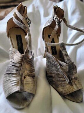 Steven Madden Smoke Gray Heels with open toe, Size 8m